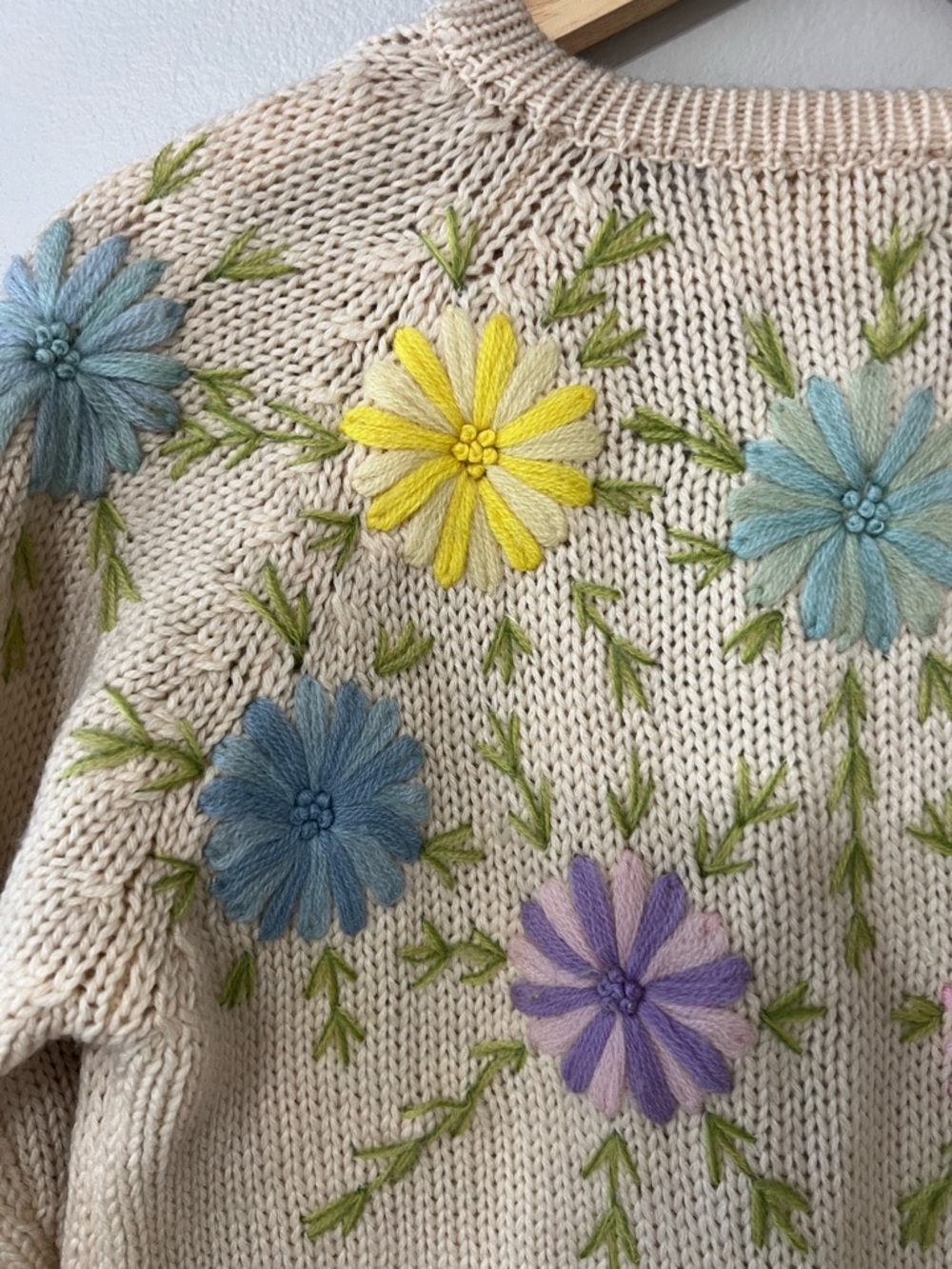 Vintage Fully FashionedHand Embroidered Wool Floral Cardigan Sweater Cottagecore - Picture 13 of 14